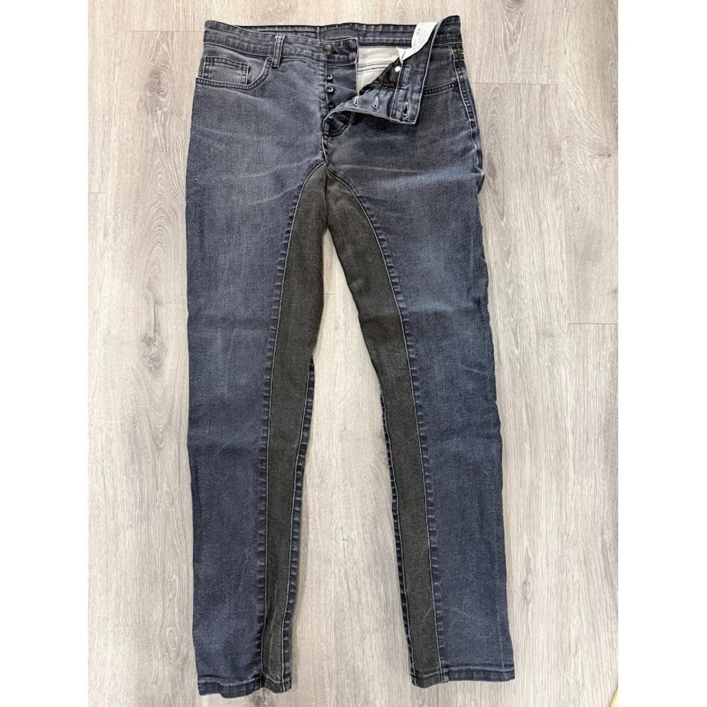 Zara Man Slim Jeans Mens 30 (32x31) Gray Button Fly Distressed Denim Stretch